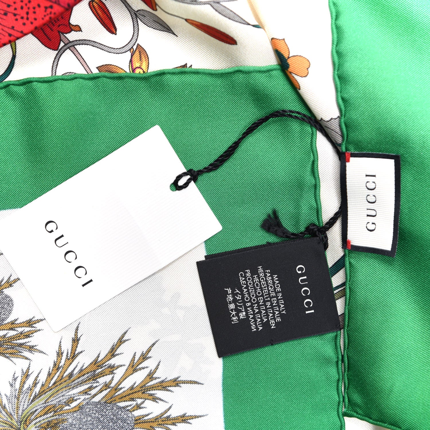 Gucci Silk Flora Gothic Square Scarf Ivory Dark Green 5 of 5