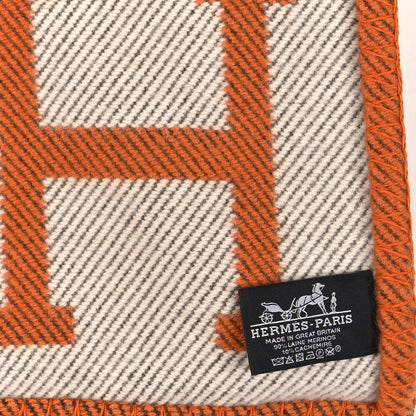 Hermes Wool Cashmere Signature Classic Avalon Blanket Ecru Potiron 3 of 3