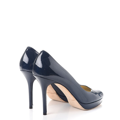 Jimmy Choo Patent Luna Platform Peep Toe Pumps 38 Navy 4 of 18