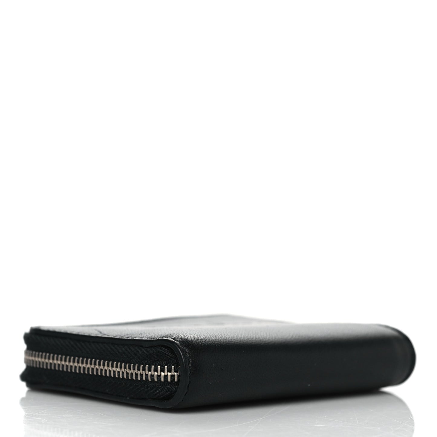 Calfskin Perforated Logo Zip Compact Wallet Black