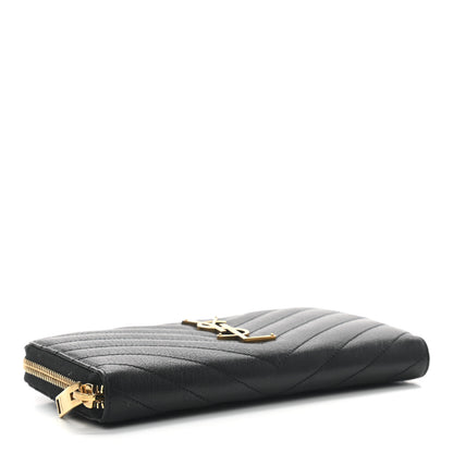 Saint Laurent Goatskin Matelasse Chevron Monogram Zip Around Wallet Black 4 of 9