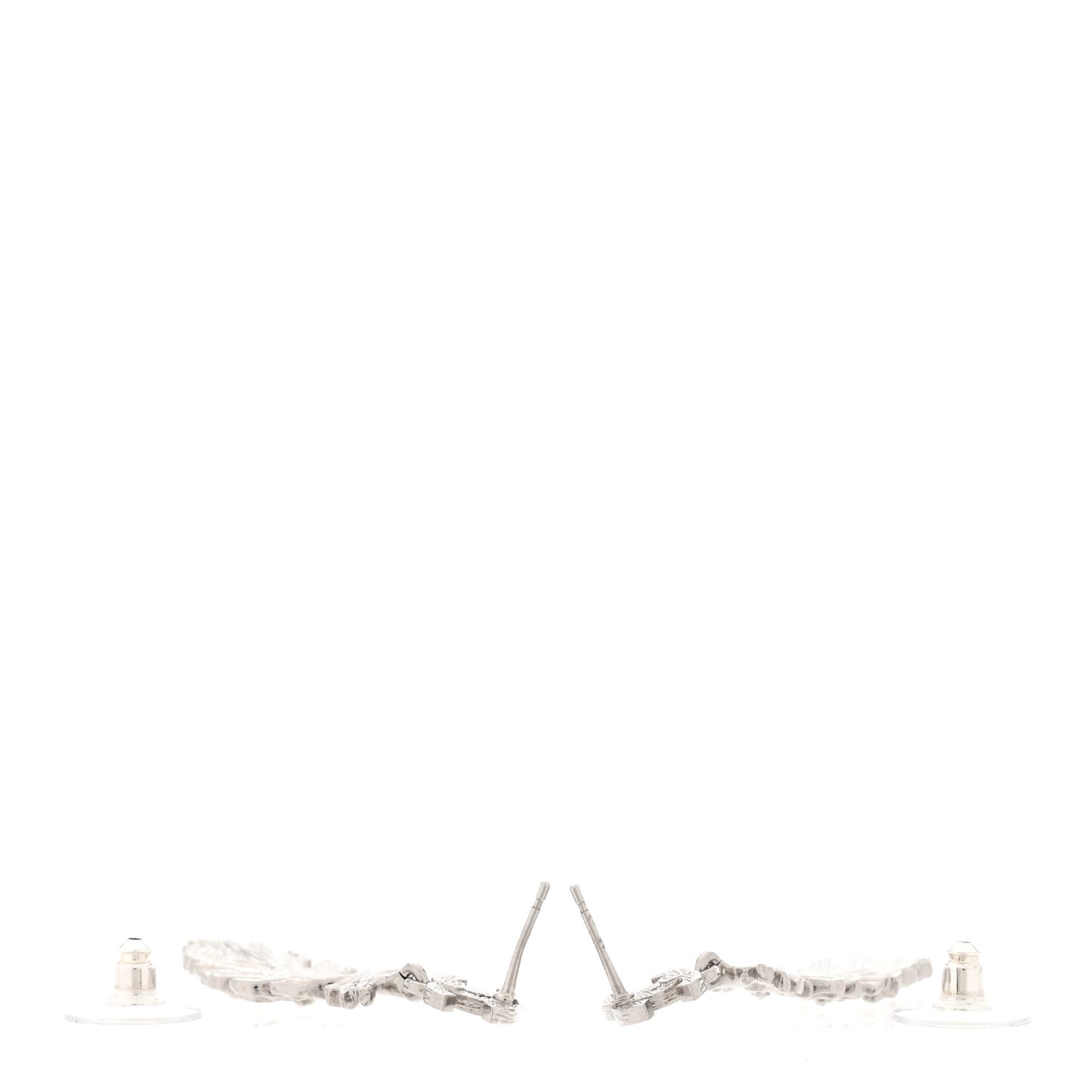 Crystal CC Feather Drop Earrings Silver
