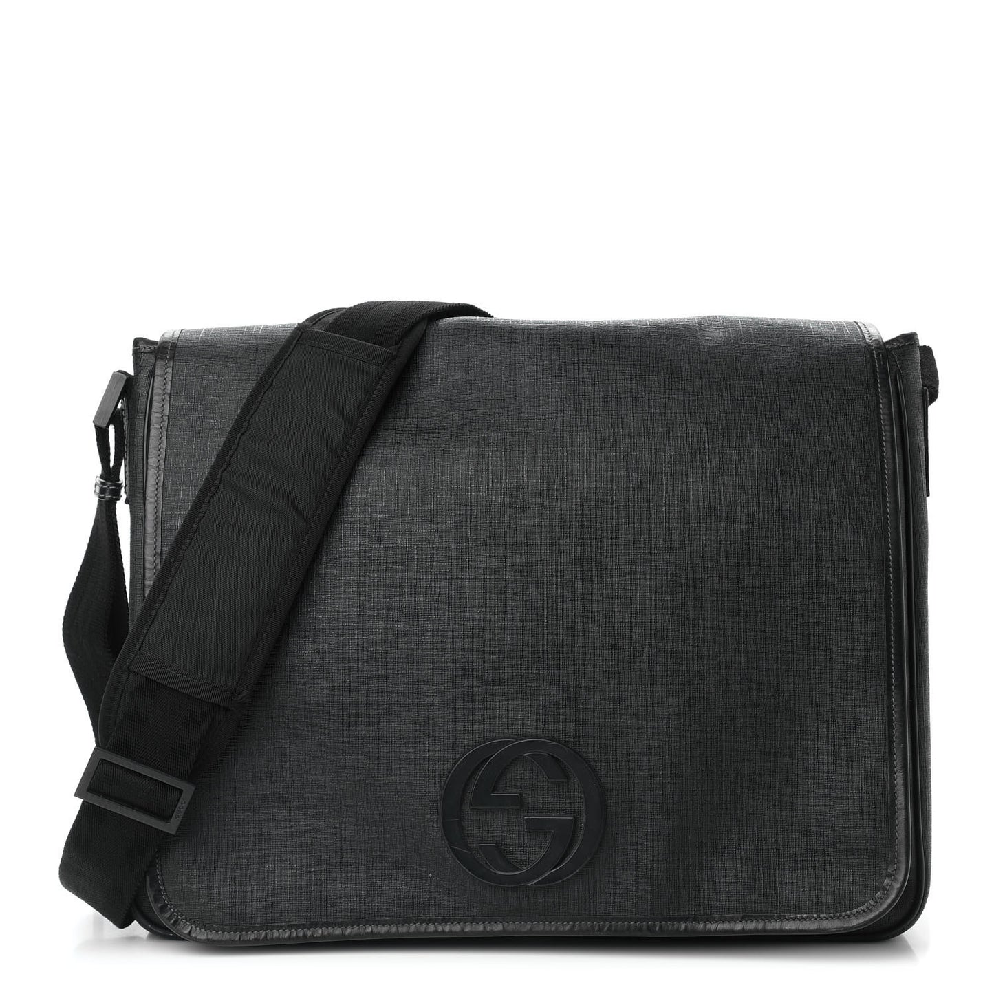 Coated Canvas Interlocking G Large Flap Messenger Bag Black