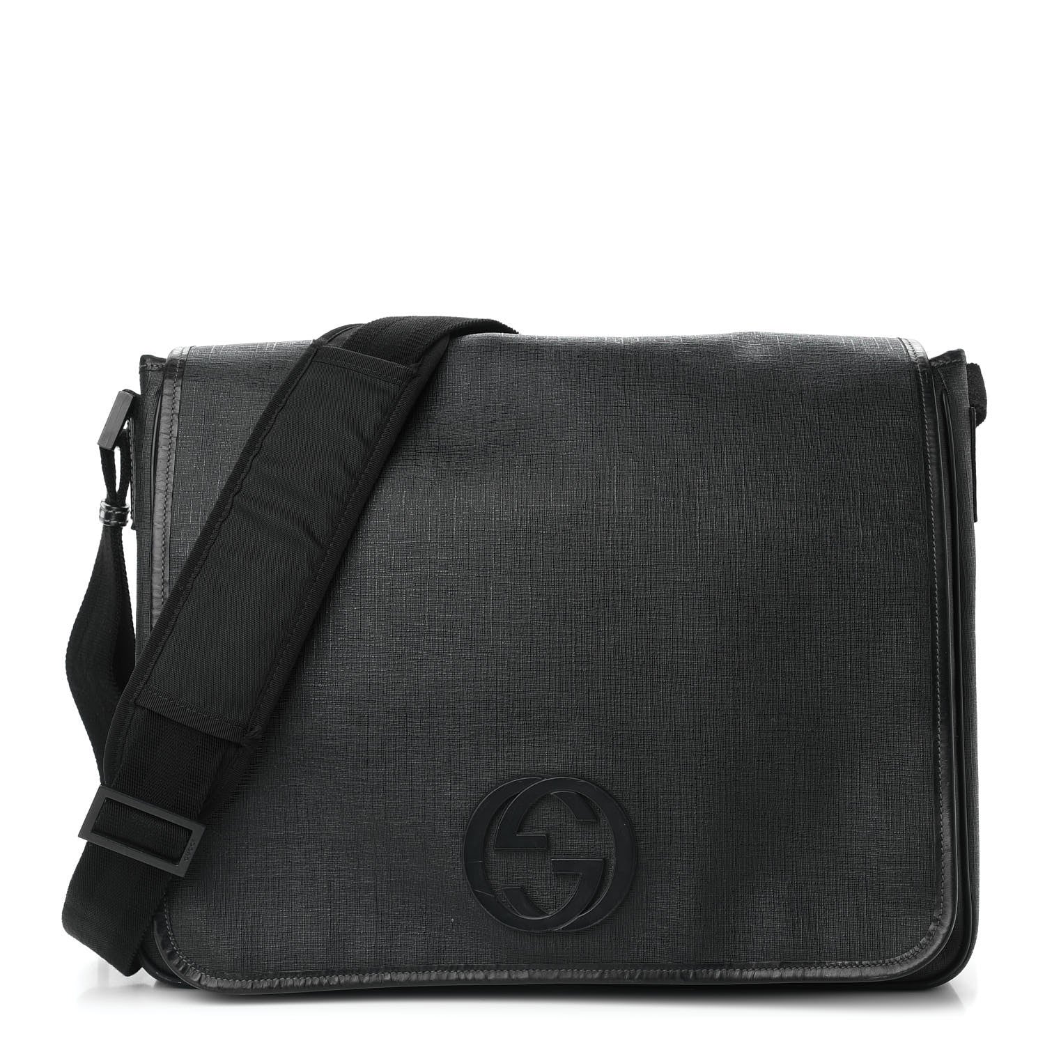 Gucci Coated Canvas Interlocking G Large Flap Messenger Bag Black 1 of 11