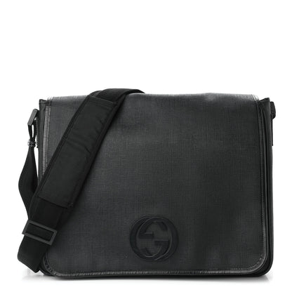 Gucci Coated Canvas Interlocking G Large Flap Messenger Bag Black 1 of 11