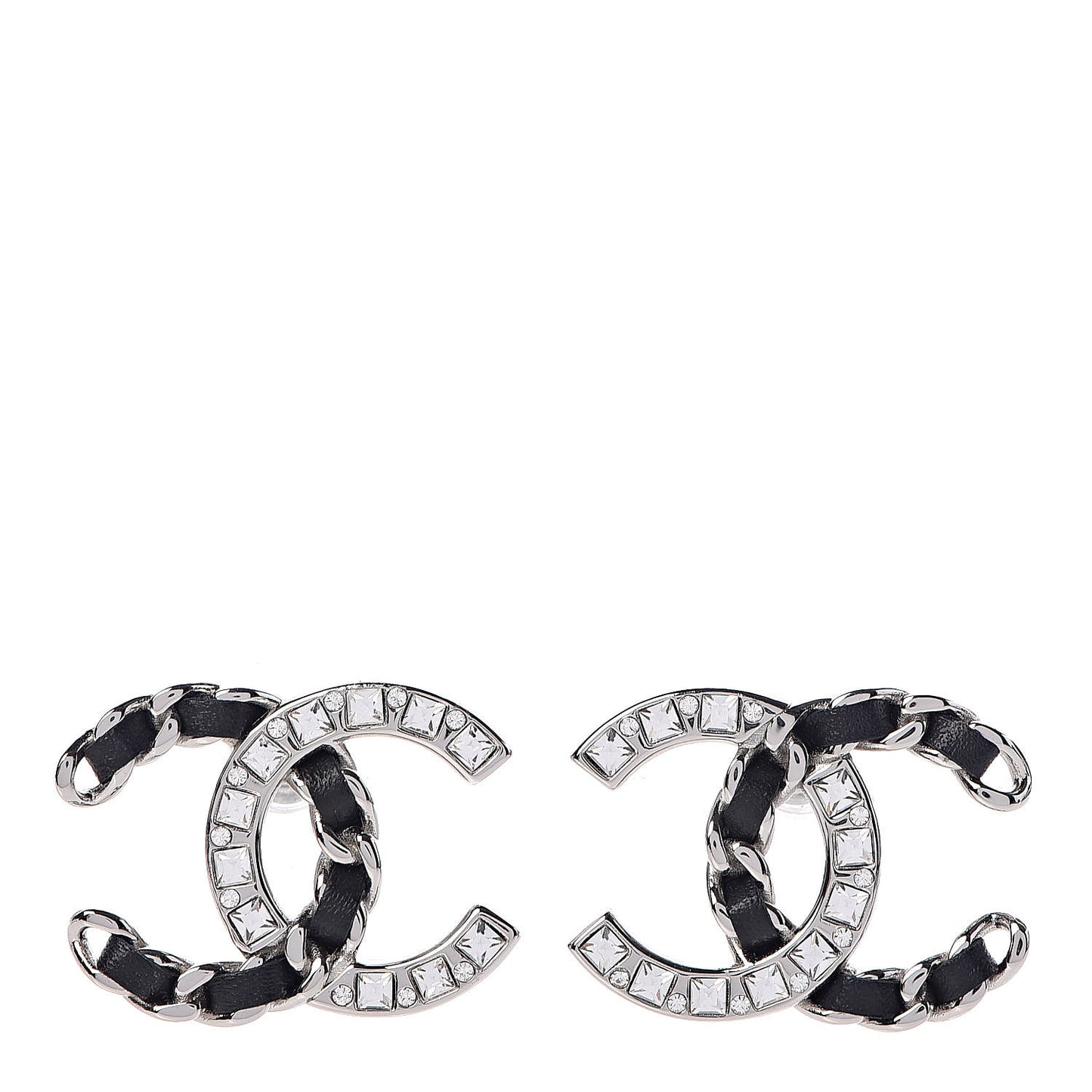 Crystal Lambskin CC Earrings Silver Black