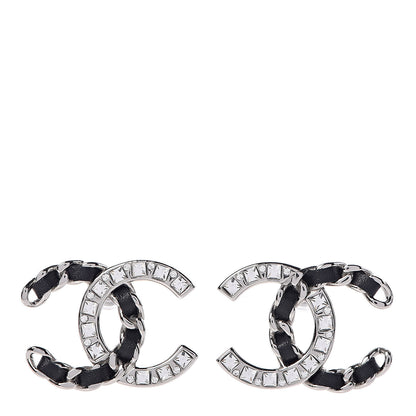 Chanel Crystal Lambskin CC Earrings Silver Black 1 of 5