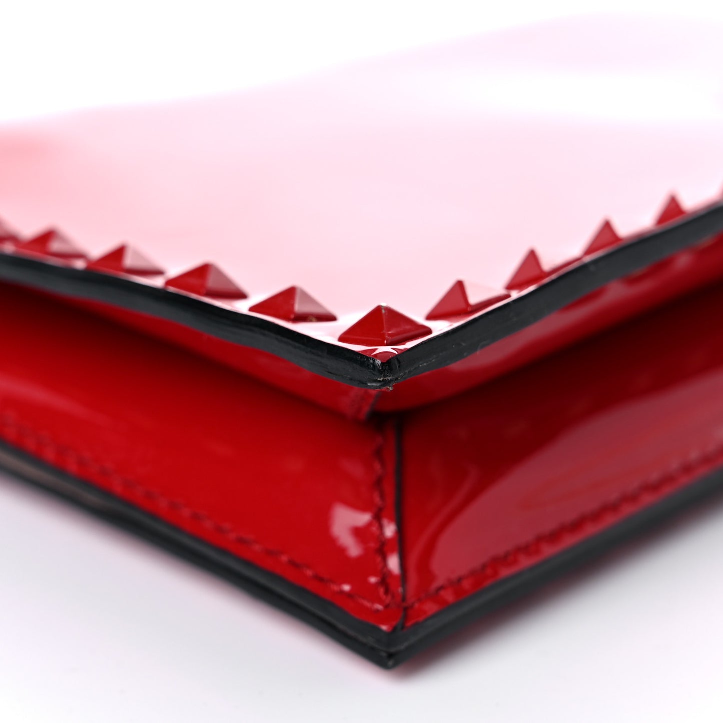 Patent Monochrome Rockstud Wristlet Clutch Rosso Valentino