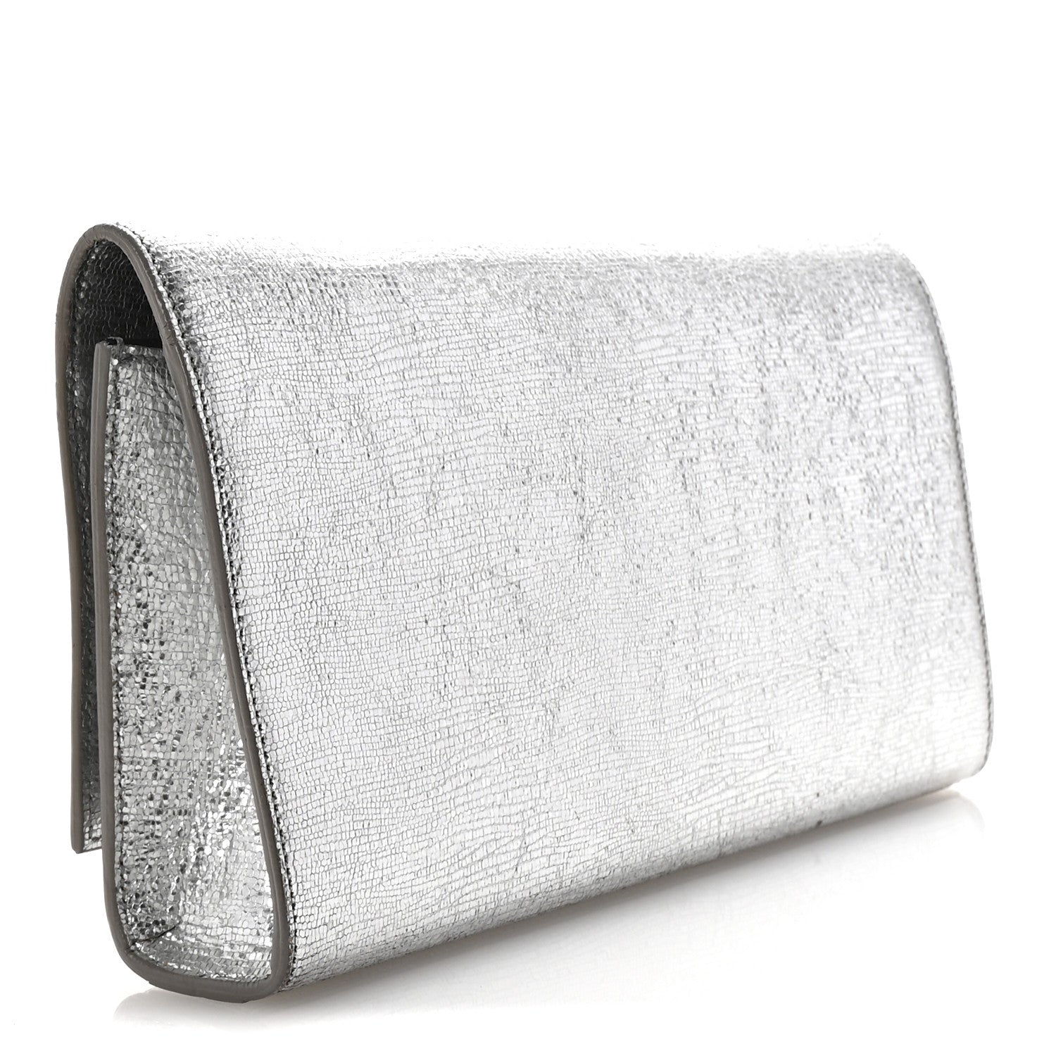 Saint Laurent Textured Metallic Calfskin Classic Monogram Cassandre Clutch Silver 3 of 6