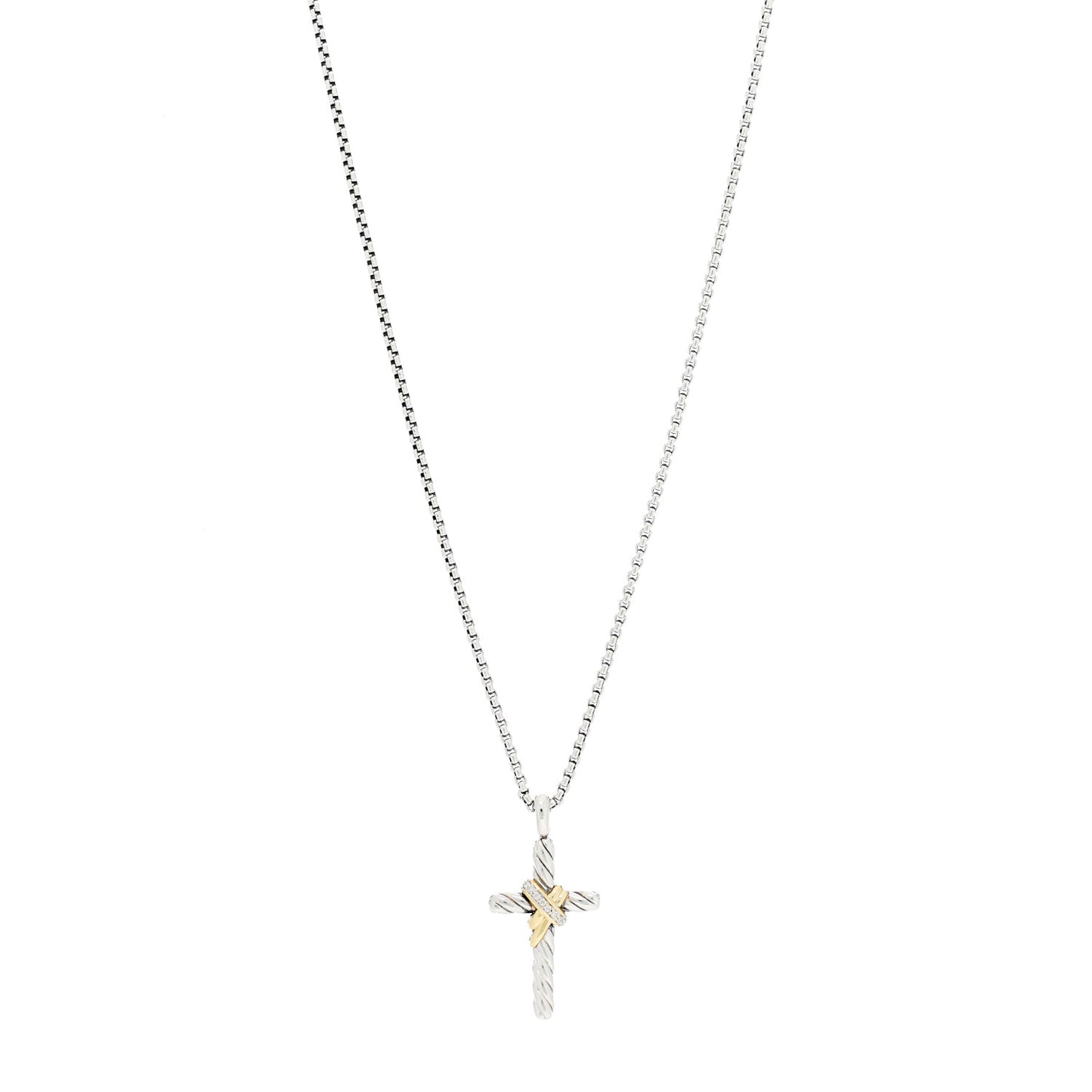 Sterling Silver 14K Yellow Gold Diamond 32mm X Cross Pendant Necklace