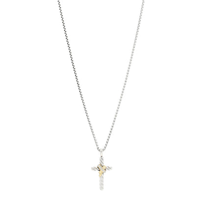 David Yurman Sterling Silver 14K Yellow Gold Diamond 32mm X Cross Pendant Necklace 1 of 4