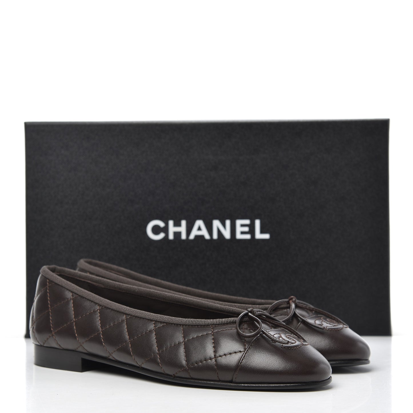 Lambskin Quilted Cap Toe Ballerina Flats 36.5 Dark Brown