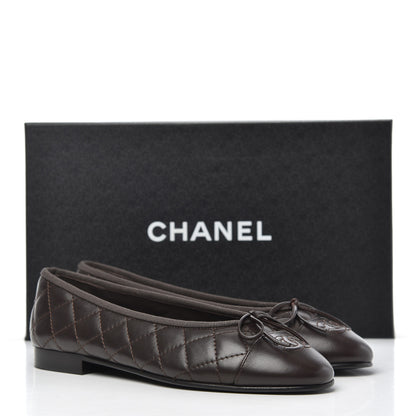 Chanel Lambskin Quilted Cap Toe Ballerina Flats 36.5 Dark Brown 14 of 14