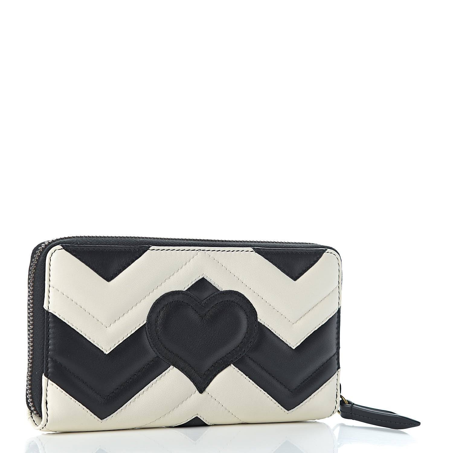 Gucci Calfskin Matelasse GG Marmont Zip Around Wallet Black White 3 of 7