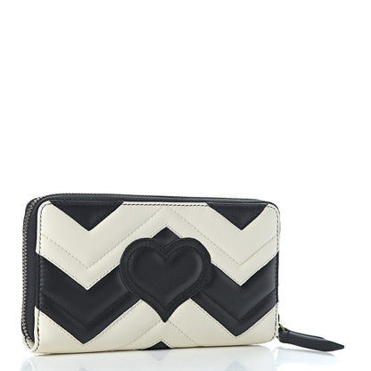 Gucci Calfskin Matelasse GG Marmont Zip Around Wallet Black White 3 of 7