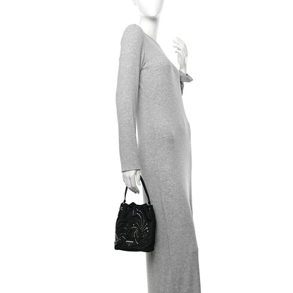 Prada Tessuto Saffiano Ricamo Sequin Crystal Embellished Mini Re-Edition 1978 Bucket Bag Black 2 of 12