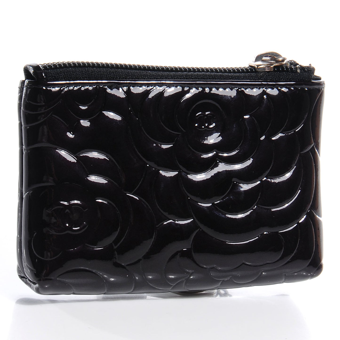 Patent Leather Camellia Embossed Key Holder Case Black