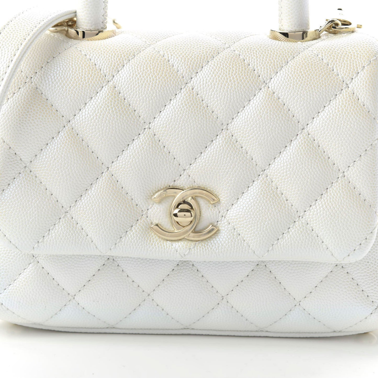 Iridescent Caviar Quilted Extra Mini Coco Handle Flap Ivory