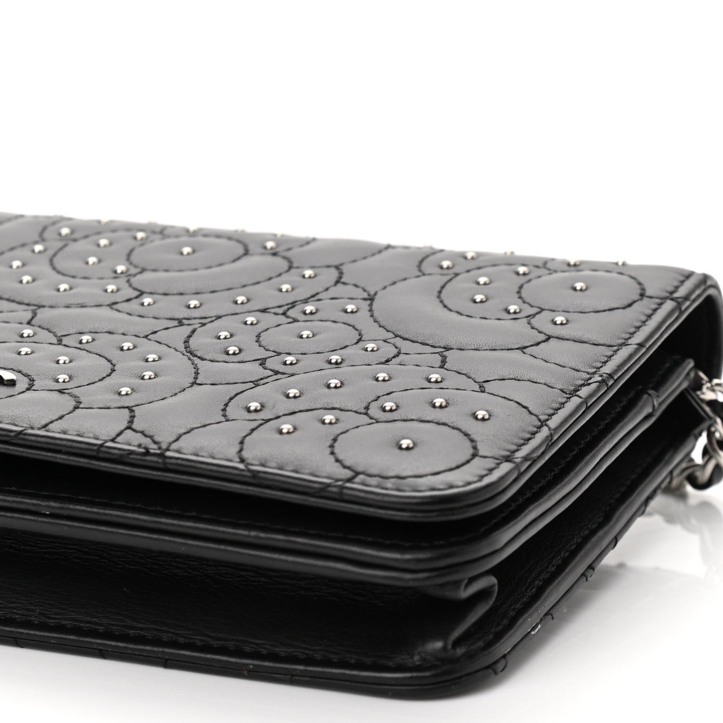 Lambskin Camellia Studded Wallet on Chain WOC Black