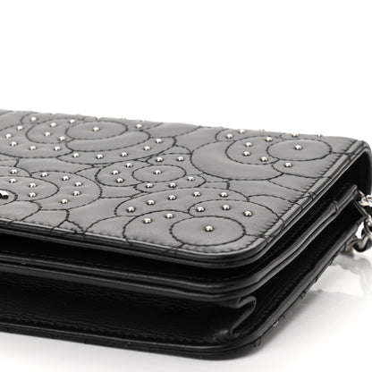 Chanel Lambskin Camellia Studded Wallet on Chain WOC Black 10 of 12