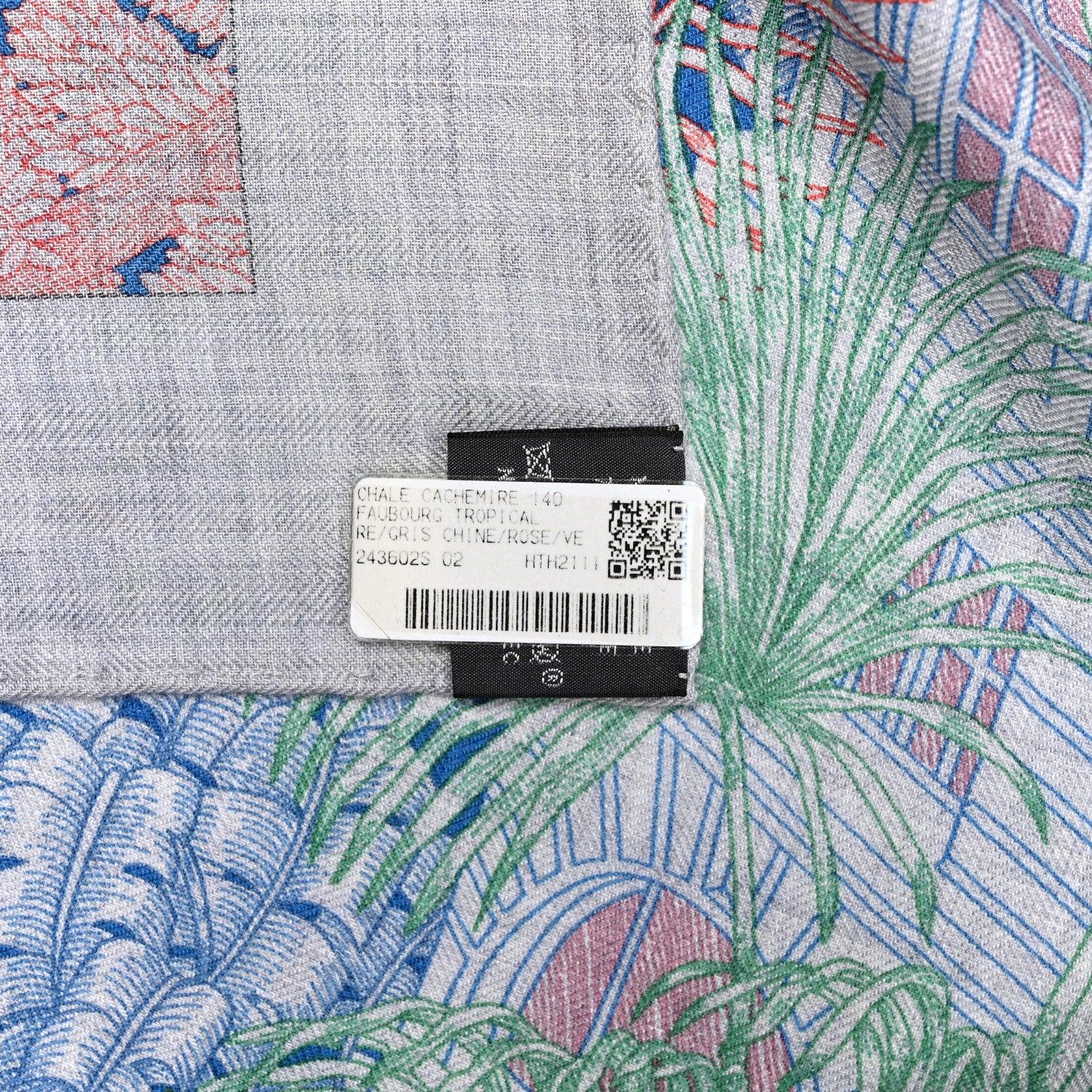Hermes Cashmere Silk Faubourg Tropical Shawl 140 Gris Chine Rose 3 of 4