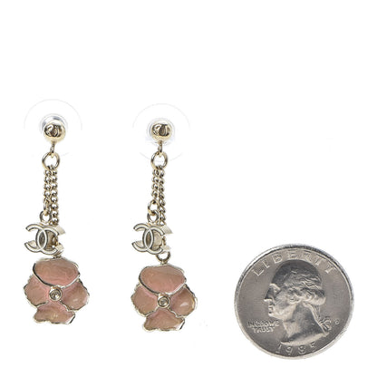 Chanel Enamel Crystal CC Camellia Drop Earrings Pink Gold 2 of 3