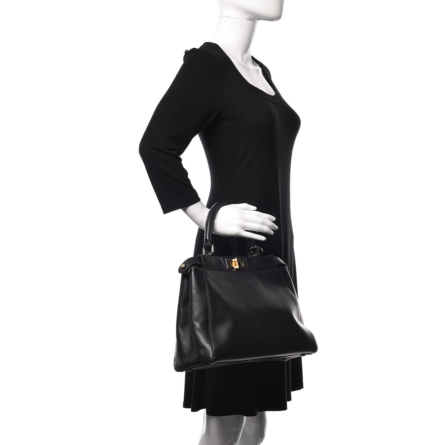 Fendi Vitello Suede Medium Peekaboo Iconic Satchel Black 2 of 15