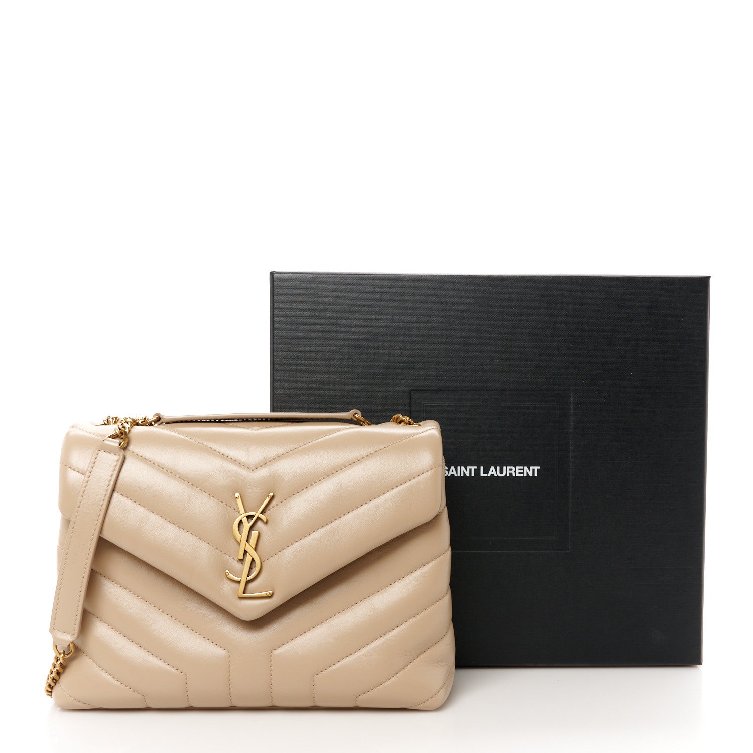 Saint Laurent Calfskin Y Quilted Monogram Small Loulou Chain Satchel Dark Beige 12 of 13