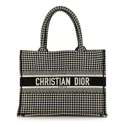 Christian Dior Canvas Houndstooth Embroidered Medium Book Tote Black White 1 of 9
