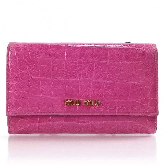 Crocodile Flap Wallet Peonia Fucsia