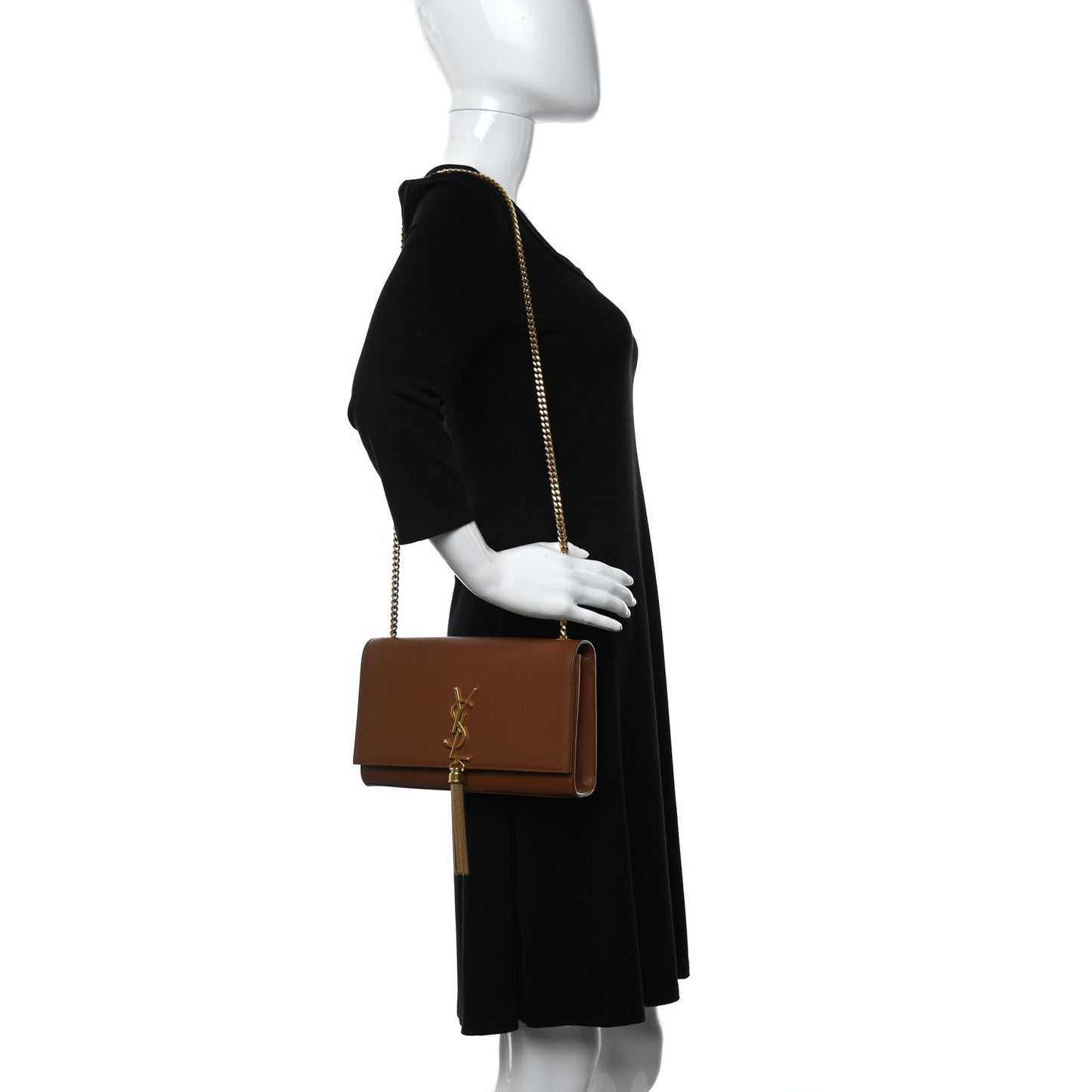 Smooth Calfskin Medium Classic Monogram Kate Tassel Satchel Fauve