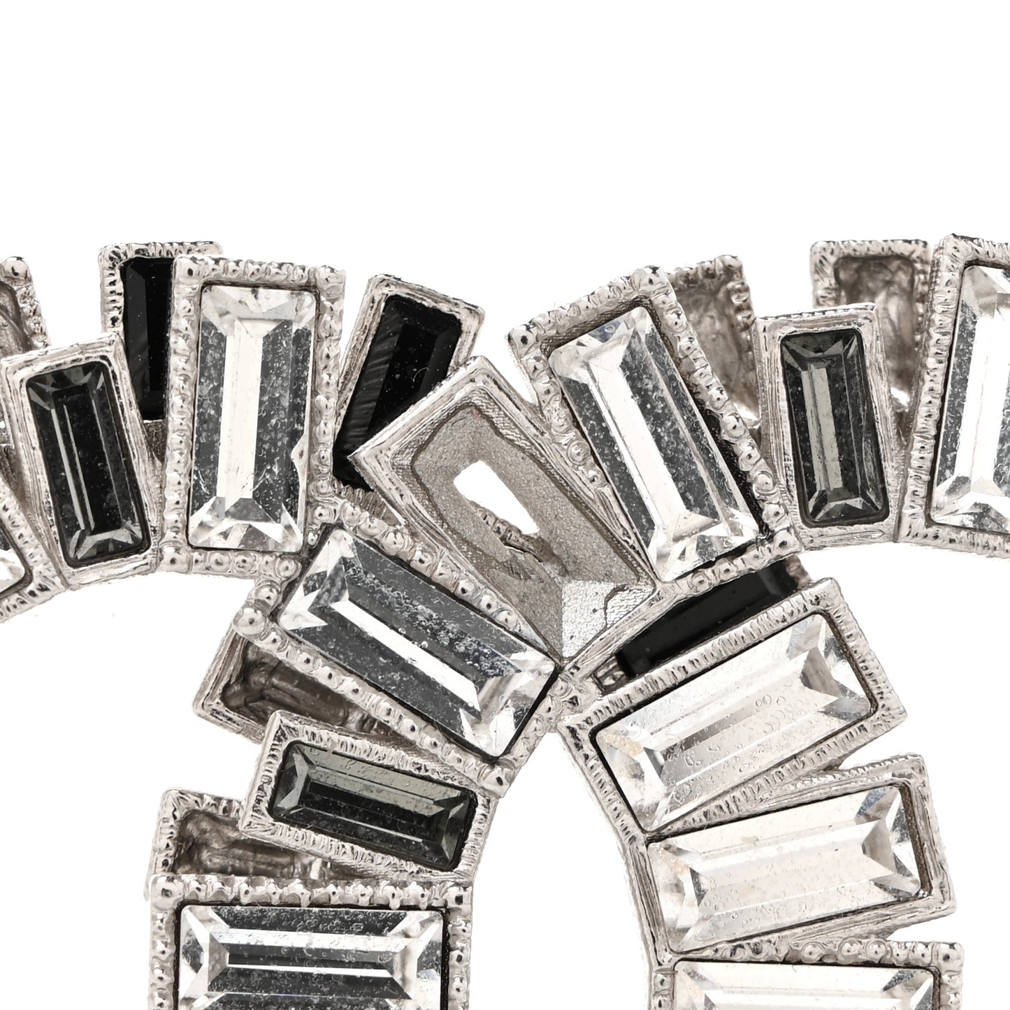 Crystal Baguette CC Brooch Silver Black