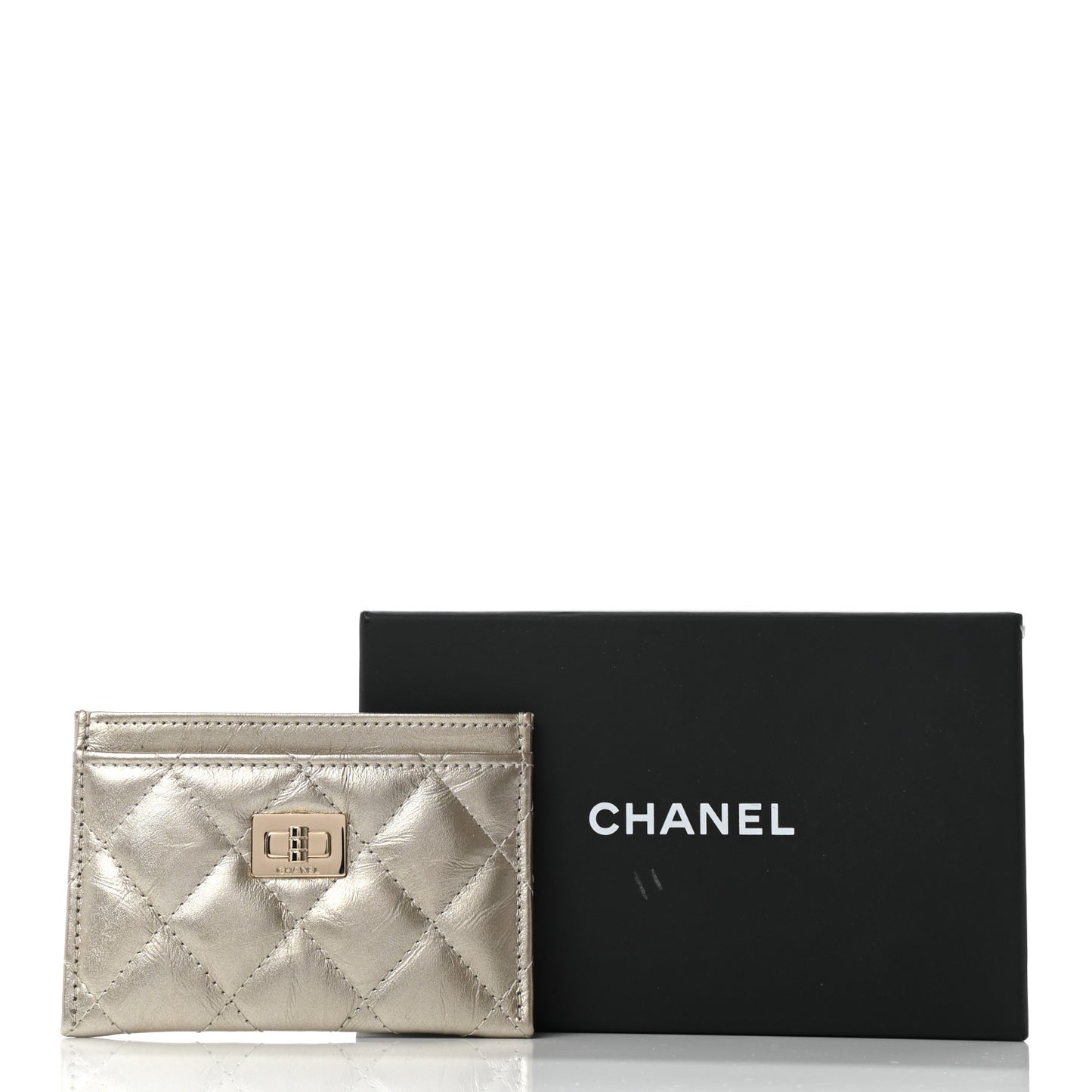 Metallic Aged Calfskin Quilted Reissue Card Holder Gold