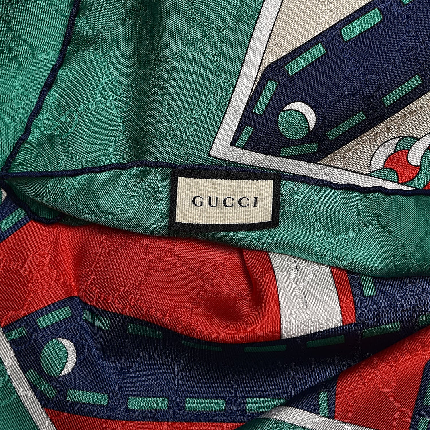 Gucci Silk Chain Argyle Square Scarf Flame Dark Green 4 of 4