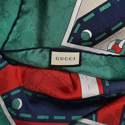 Gucci Silk Chain Argyle Square Scarf Flame Dark Green 4 of 4