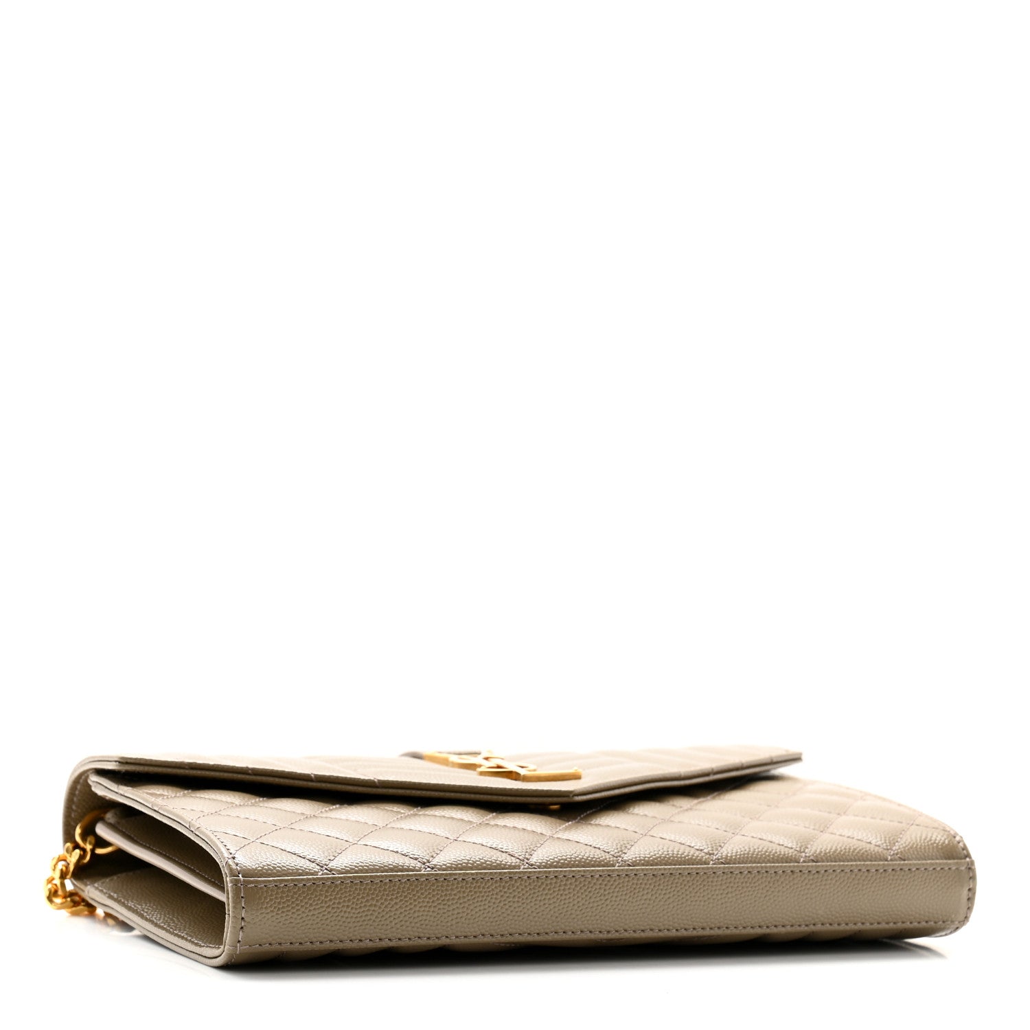 Saint Laurent Grain De Poudre Mixed Matelasse Triquilt Monogram Chain Wallet Dark Beige 4 of 11