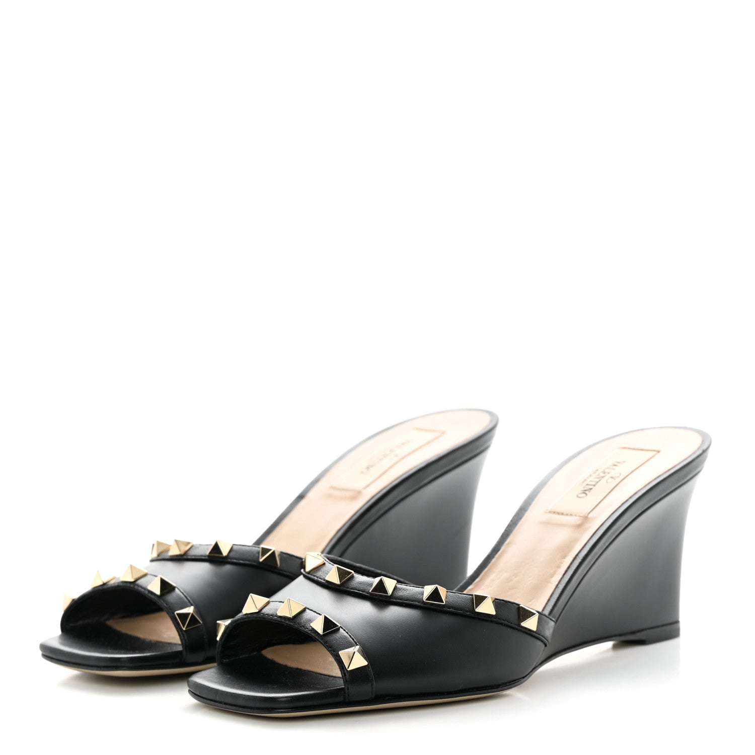 Valentino Garavani Calfskin Rockstud Wedge Sandals 38.5 Black 3 of 10