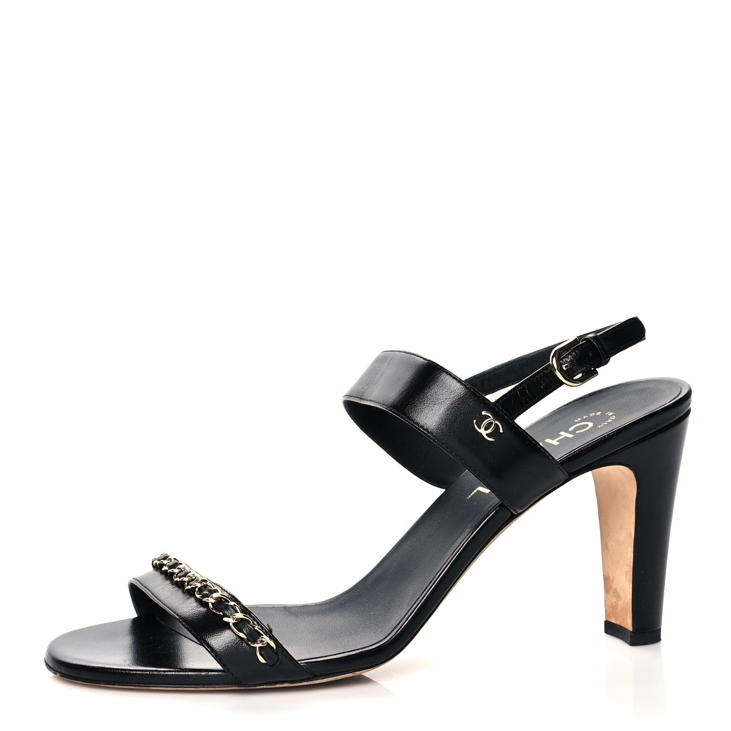 Chanel Lambskin Chain Sandals 41.5 Black 1 of 9