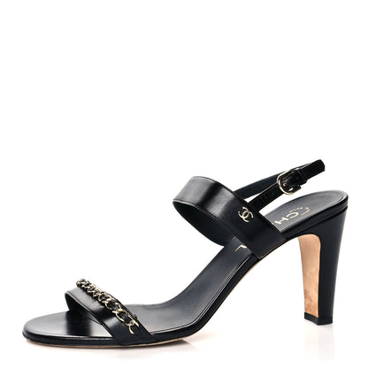 Chanel Lambskin Chain Sandals 41.5 Black 1 of 9