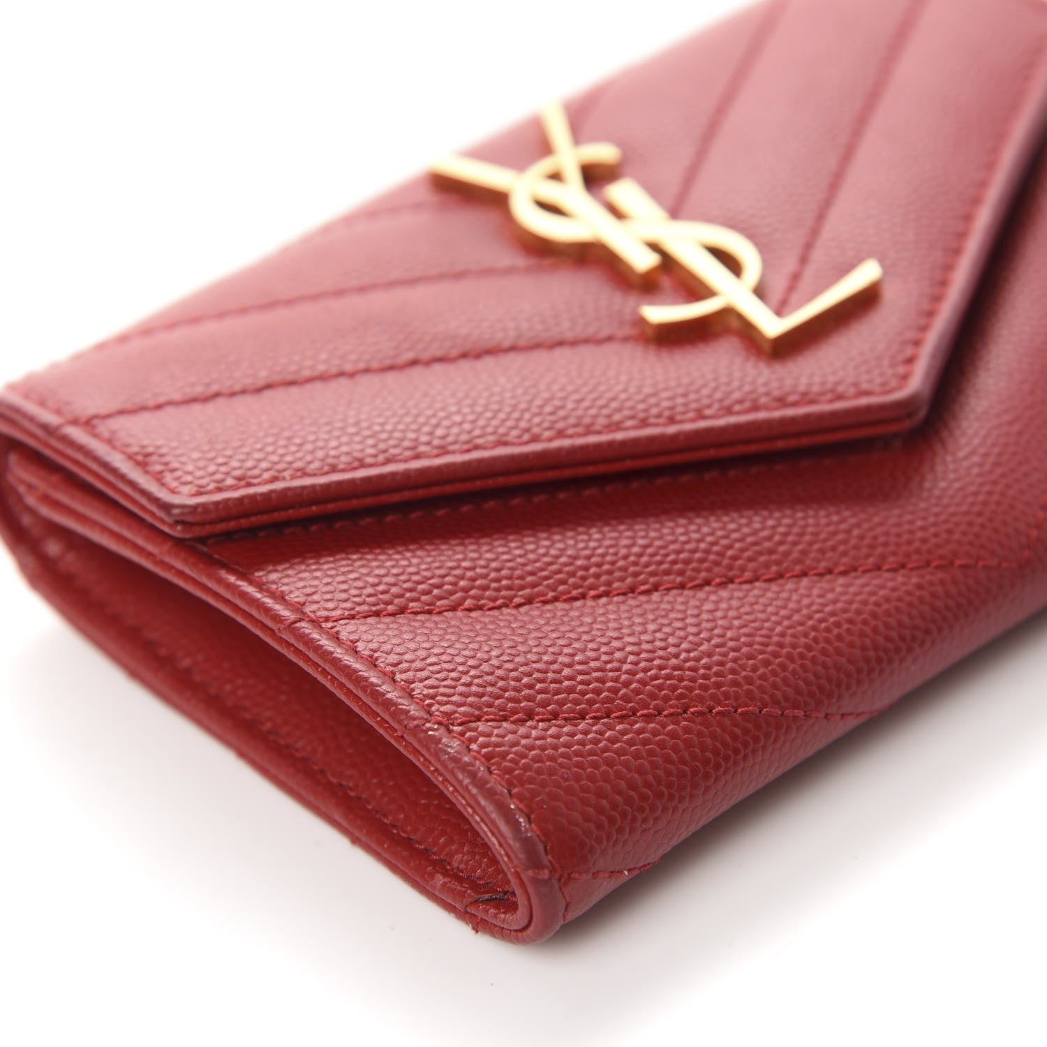 Saint Laurent Grain De Poudre Matelasse Chevron Small Monogram Envelope Wallet New Red 7 of 11