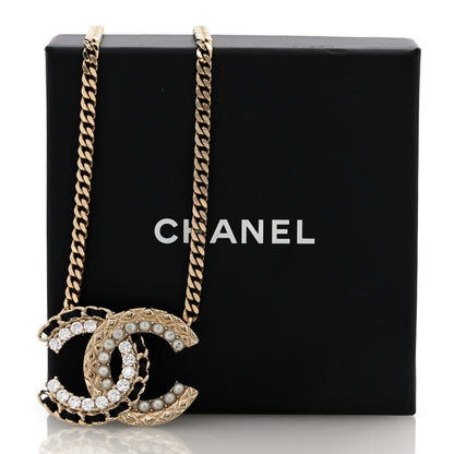 Chanel Metal Pearl Crystal Lambskin CC Chain Necklace Gold Black White 5 of 5