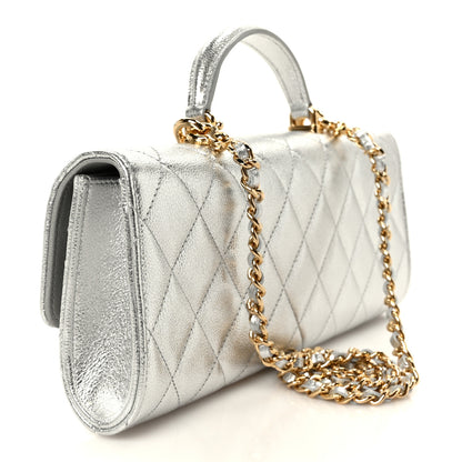 Chanel Metallic Caviar Quilted Top Handle Long Clutch With Chain Silver 4 of 13