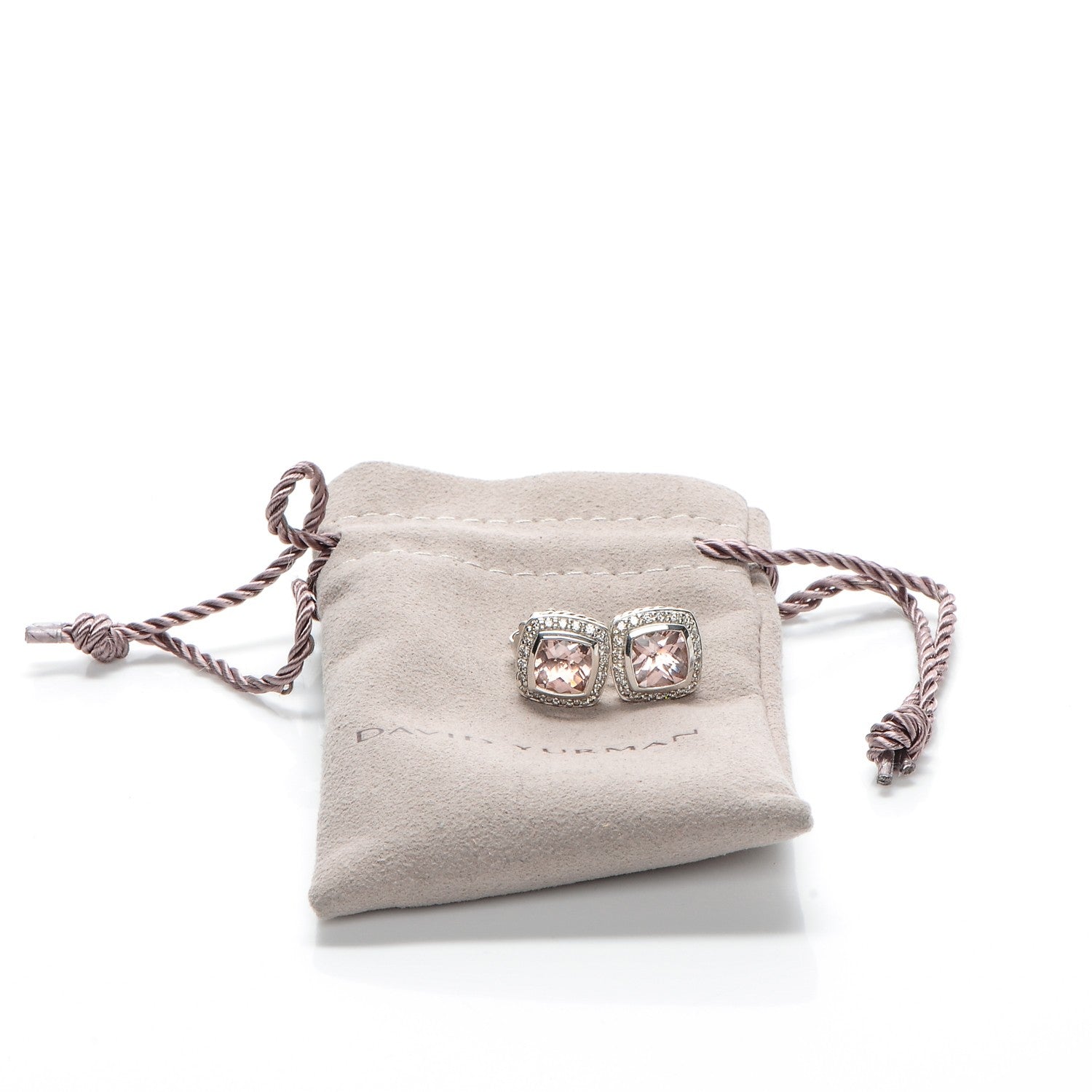David Yurman Sterling Silver Diamond Morganite 7mm Petite Albion Earrings 5 of 5