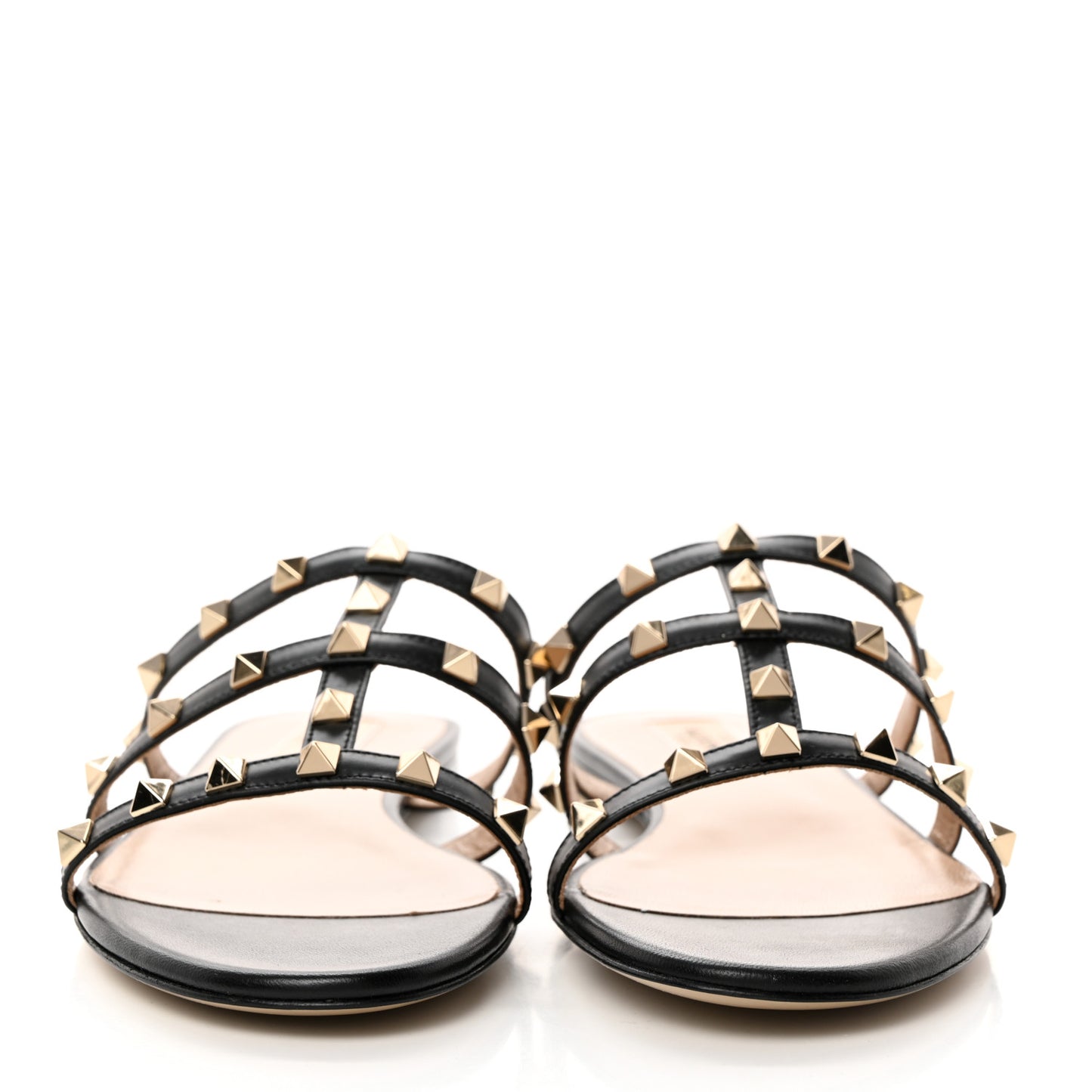 Nappa Rockstud Caged Flat Slide Sandals 39.5 Black
