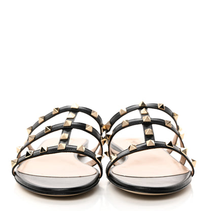 Valentino Garavani Nappa Rockstud Caged Flat Slide Sandals 39.5 Black 2 of 8