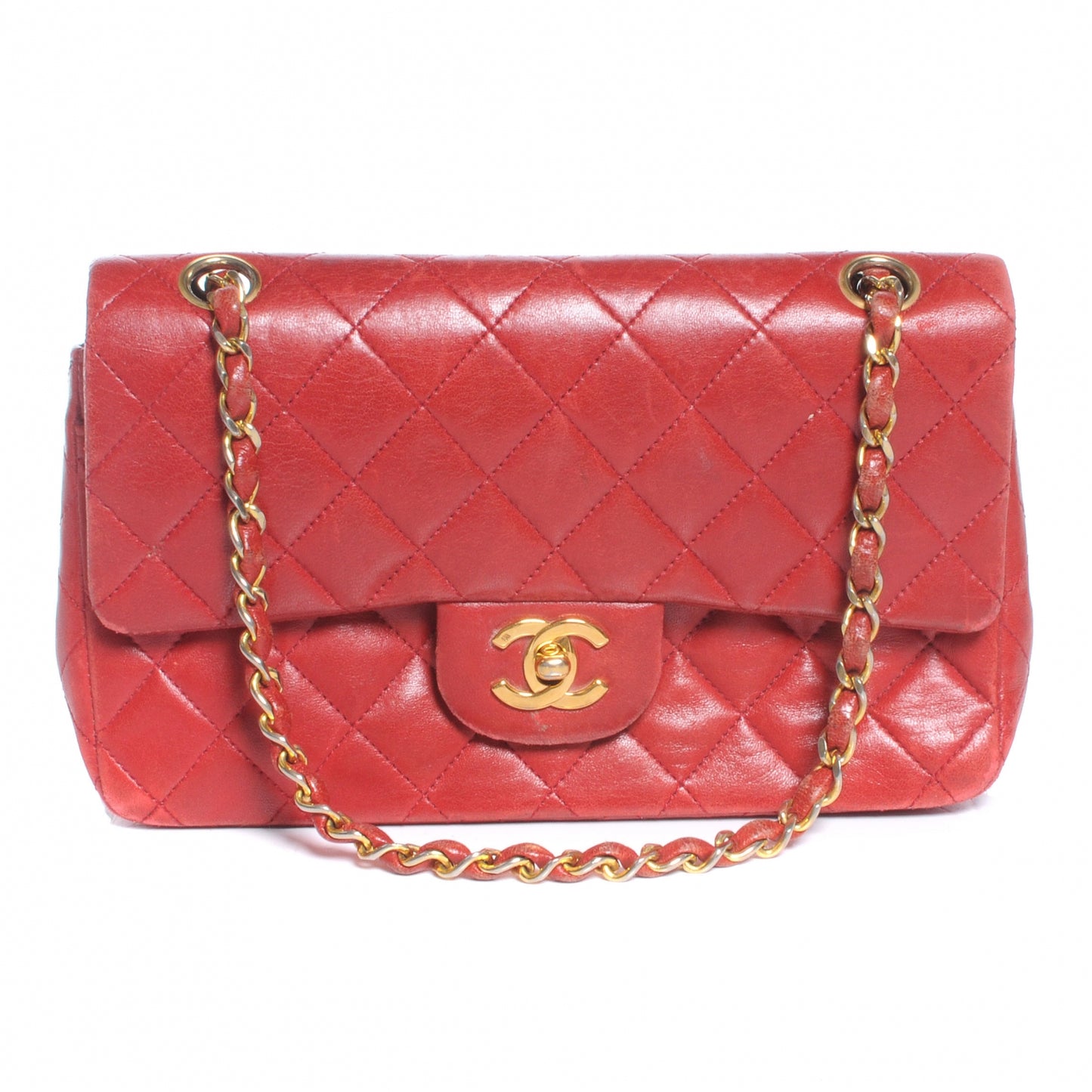 Lambskin Quilted Small Double Flap Red