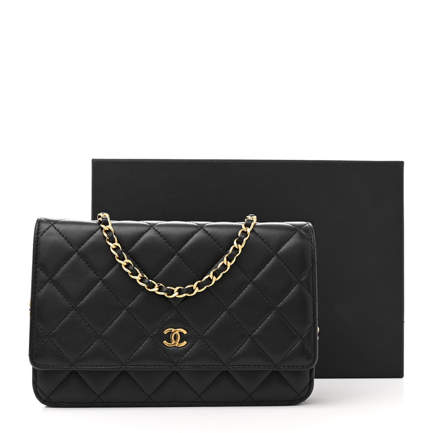 Chanel Lambskin Quilted Wallet On Chain WOC Black 15 of 15