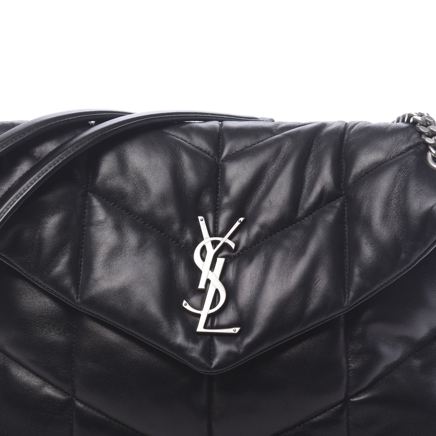 Lambskin Quilted Medium Loulou Puffer Monogram Chain Satchel Black