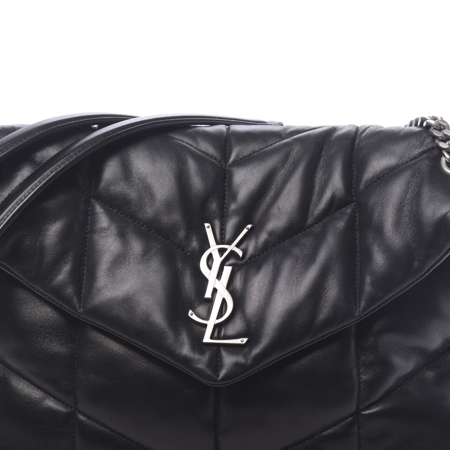 Saint Laurent Lambskin Quilted Medium Loulou Puffer Monogram Chain Satchel Black 7 of 9
