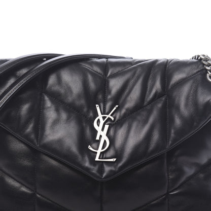 Saint Laurent Lambskin Quilted Medium Loulou Puffer Monogram Chain Satchel Black 7 of 9